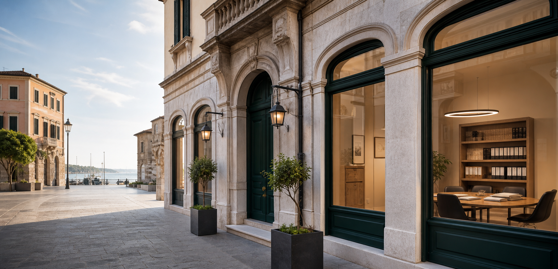 Esterno elegante di uno studio professionale in un centro cittadino italiano